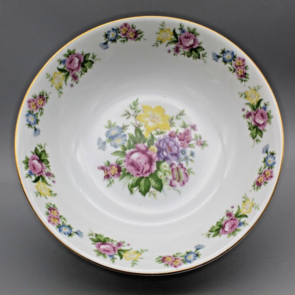 Kingswood China Serving Bowl 8.75" Round Spring Floral Design Occupied Japan